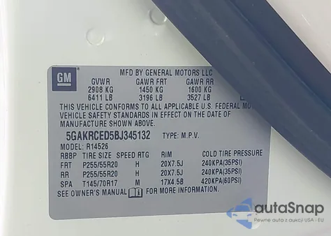 2011 Buick Enclave 2Xl z USA, uszkodzony, nr VIN 5GAKRCED5BJ345132